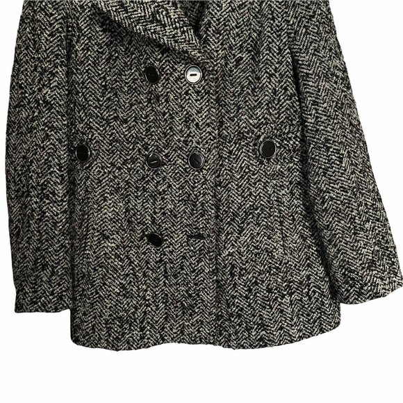 Kenneth Cole Reaction Womens Wool Blend Peacoat Size L Black White Double Breast - Picture 3 of 9